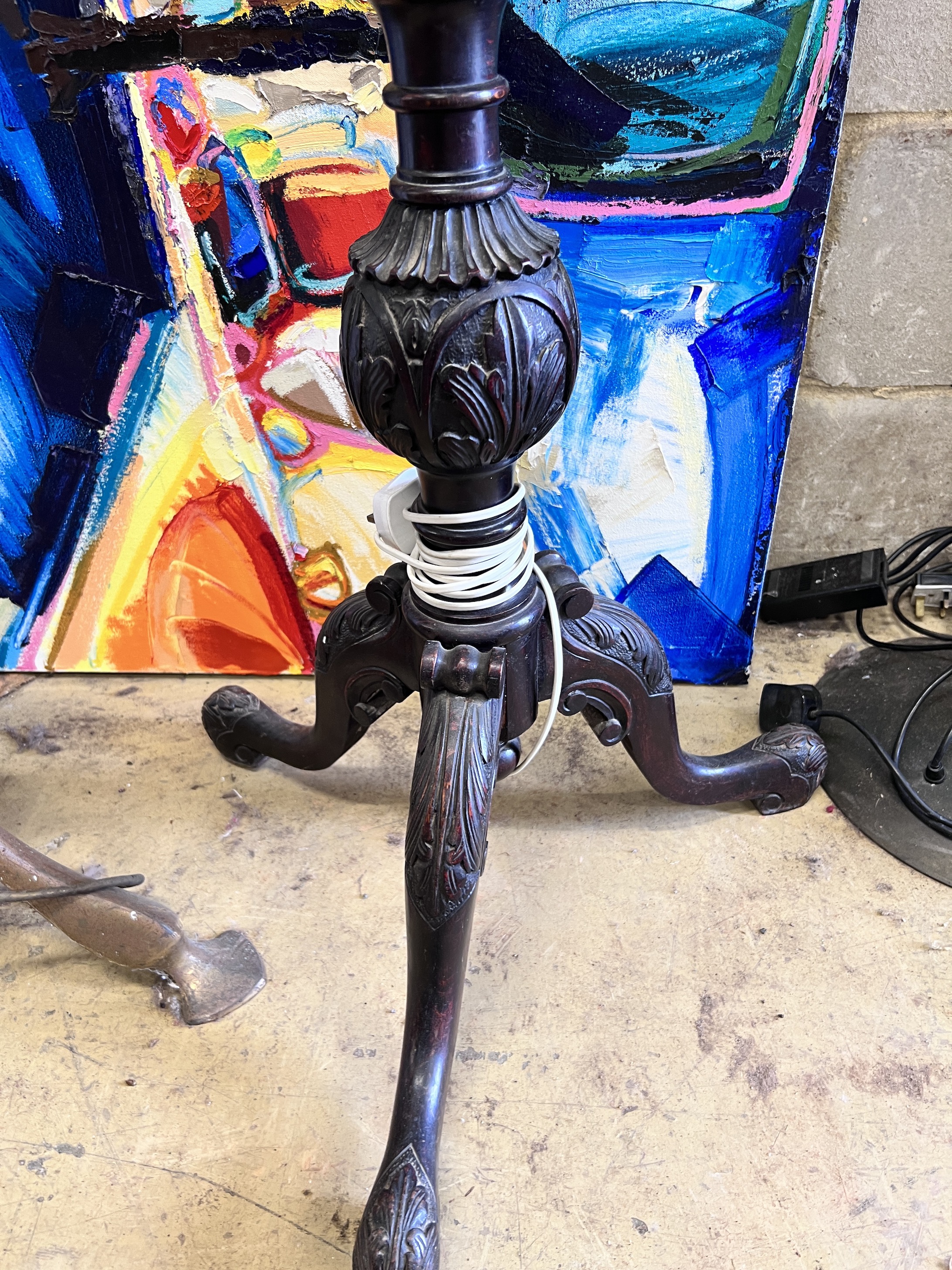 A Victorian carved mahogany standard lamp, height 154cm